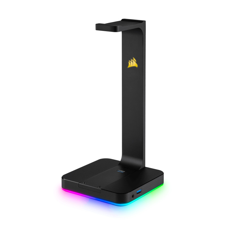 Corsair CA-9011167-EU ST100 RGB Premium, Soporte para auriculares, Aluminio, Negro