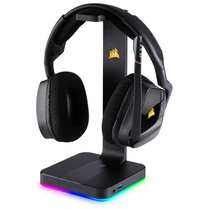 Corsair CA-9011167-EU ST100 RGB Premium, Soporte para auriculares, Aluminio, Negro
