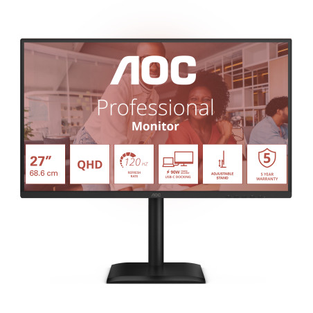 AOC Q27E4CV E4 Q27E4CV, 68,6 cm (27"), 2560 x 1440 Pixeles, Quad HD, LED, 4 ms, Negro