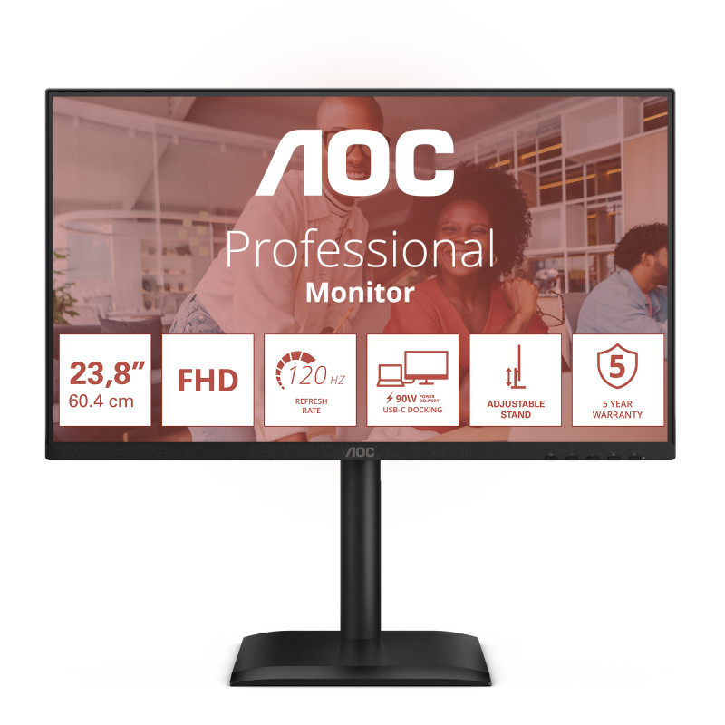 AOC 24E4CV E4 24E4CV, 60,5 cm (23.8"), 1920 x 1080 Pixeles, Full HD, LED, 4 ms, Negro