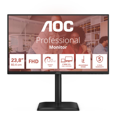 AOC 24E4CV E4 24E4CV, 60,5 cm (23.8"), 1920 x 1080 Pixeles, Full HD, LED, 4 ms, Negro