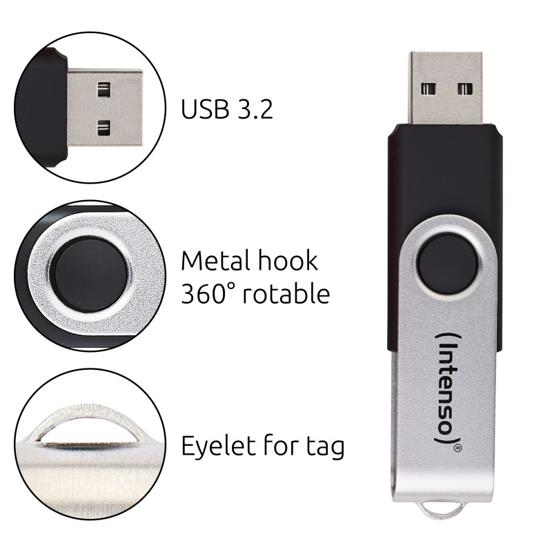 Intenso 3543480 Memoria USB Office Line, 32 GB, USB-A, 3.2 Gen 1x1, negro-plata, 32 GB, USB tipo A, 3.2 Gen 1 (3.1 Gen 1),