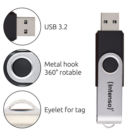 Intenso 3543480 Memoria USB Office Line, 32 GB, USB-A, 3.2 Gen 1x1, negro-plata, 32 GB, USB tipo A, 3.2 Gen 1 (3.1 Gen 1),