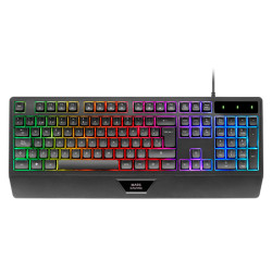 Mars Gaming MK124PT MK124, Teclado Ergonómico H-Mech, Reposamuñecas Integrado, Iluminación FRGB Rainbow, Teclado Gaming