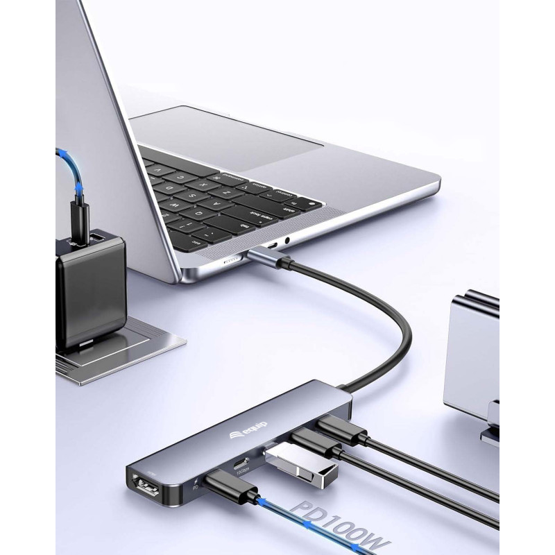 Equip 133499 133499, Alámbrico, USB 3.2 Gen 2 (3.1 Gen 2) Type-C, 100 W, Gris, 10 Gbit/s, 4K Ultra HD