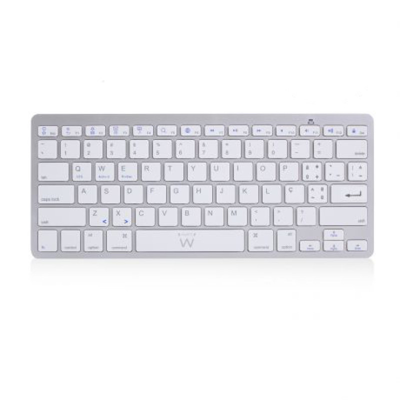Ewent EW3119 EW3119, Mini, Inalámbrico, Bluetooth, QWERTY, Plata, Blanco
