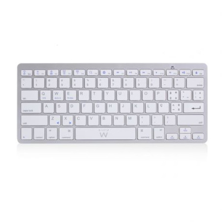 Ewent EW3119 EW3119, Mini, Inalámbrico, Bluetooth, QWERTY, Plata, Blanco