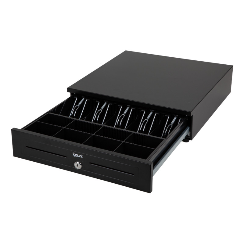 iggual IGG318942 Cajón portamonedas IRON-HD 41cm 5+8 negro, Cajón de efectivo automático y manual, Plástico, Acero, Negro,
