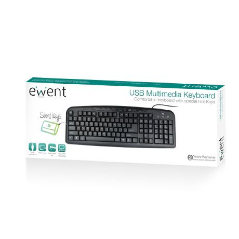 Ewent EW3195 EW3195, Completo (100%), Alámbrico, USB, QWERTZ, Negro