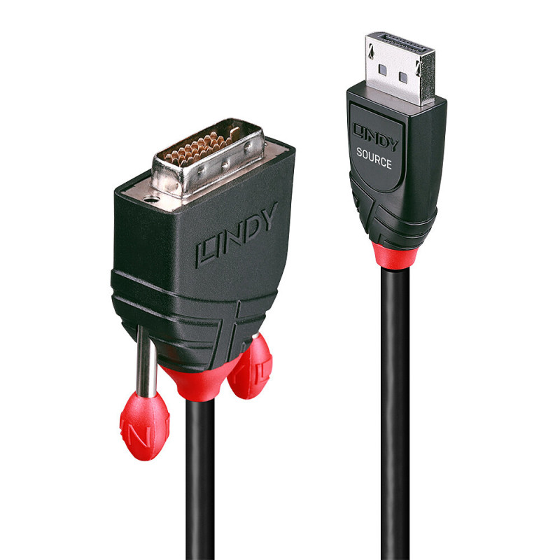 Lindy 41490 41490, 1 m, DVI-D, DisplayPort, Oro, 2,7 Gbit/s, Negro