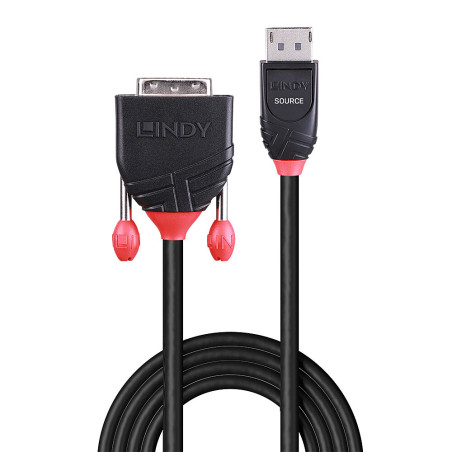 Lindy 41490 41490, 1 m, DVI-D, DisplayPort, Oro, 2,7 Gbit/s, Negro