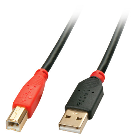 Lindy 42762 42762, 15 m, USB A, USB B, USB 2.0, Macho/Macho, Negro, Rojo