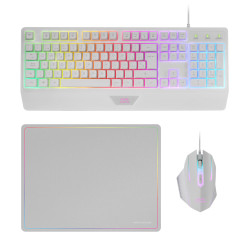 Mars Gaming MCP124WFR MCP124, Combo Gaming 3en1, Teclado Ergonómico H-Mech LED RGB, Ratón RGB 3200DPI Switches HUANO,