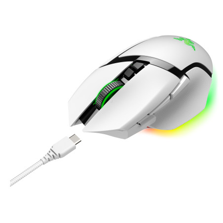 Razer RZ01-04620200-R3G1 Basilisk V3 Pro, mano derecha, Óptico, RF Wireless + Bluetooth + USB Type-C, 30000 DPI, Blanco