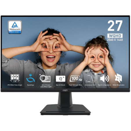 MSI PRO MP275Q Pro MP275Q, 68,6 cm (27"), 2560 x 1440 Pixeles, Wide Quad HD, LED, 4 ms, Negro