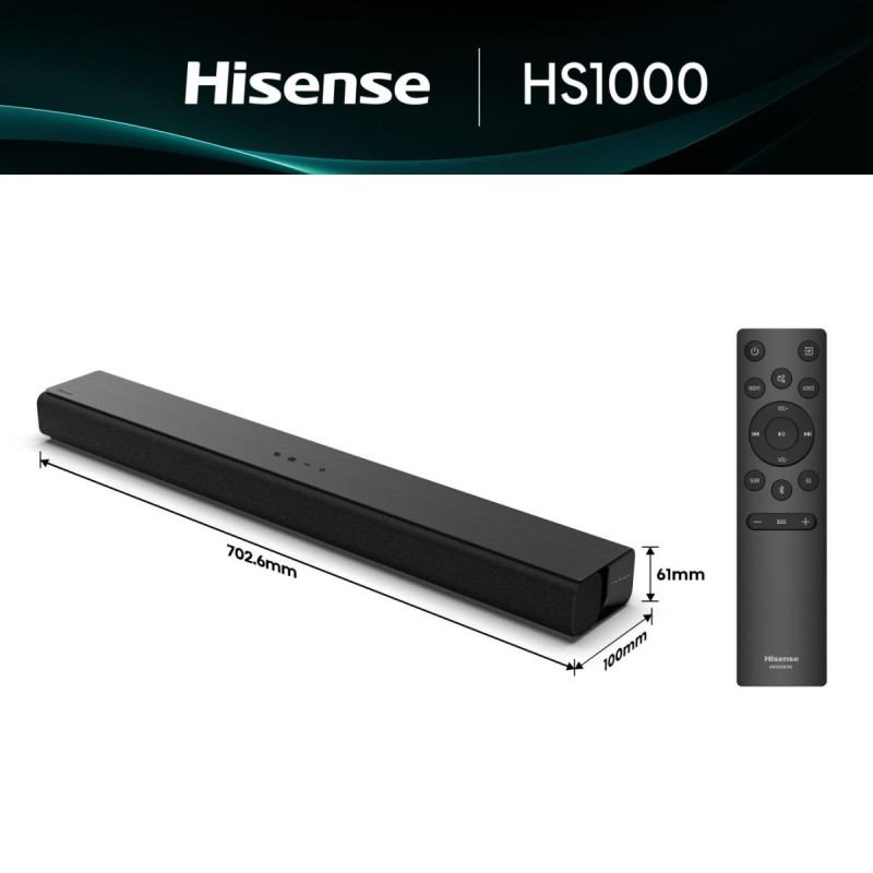 Hisense 20016573 HS1000, 2.0 canales, 120 W, Dolby Audio, Negro, Alámbrico, 100-240 V