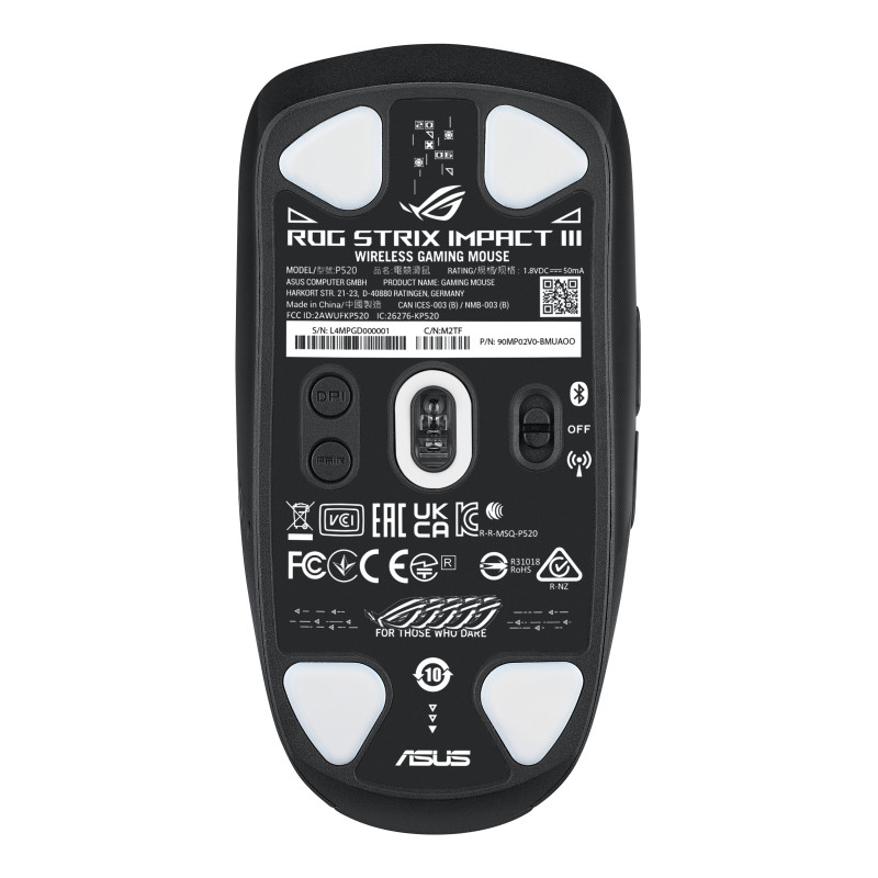 ASUS 90MP03D0-BMUA00 ROG Strix Impact III Wireless, Ambidextro, Óptico, RF Wireless + Bluetooth, 36000 DPI, Negro