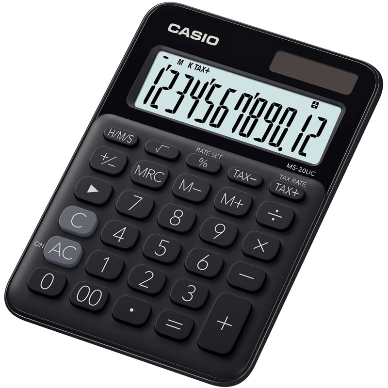 Casio MS-20UC-BK MS-20UC-BK, Escritorio, Calculadora básica, 12 dígitos, 1 líneas, Batería/Solar, Negro