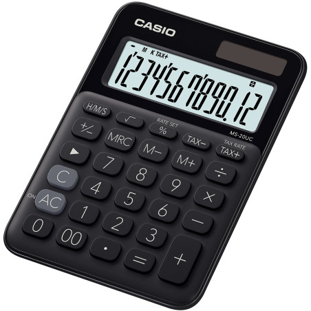 Casio MS-20UC-BK MS-20UC-BK, Escritorio, Calculadora básica, 12 dígitos, 1 líneas, Batería/Solar, Negro
