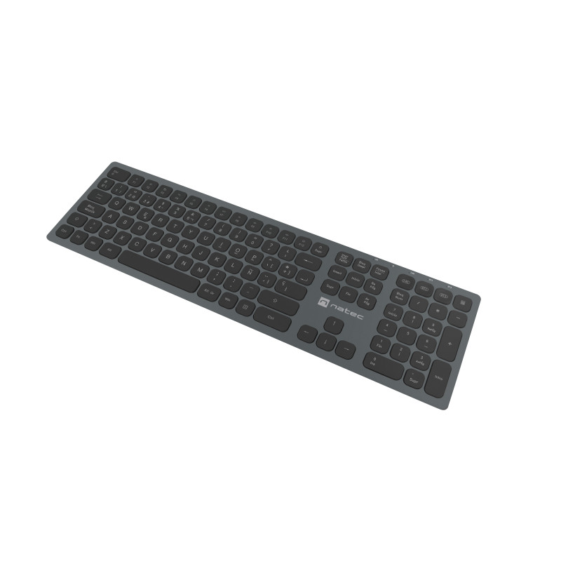 NATEC NKL-1830 NKL-1830, Completo (100%), Inalámbrico, RF Wireless + Bluetooth, Interruptor de membrana, QWERTY, Negro, Gris