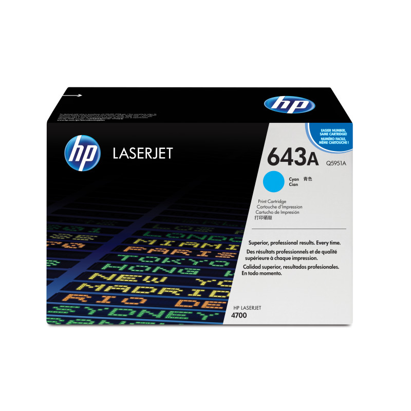 HP Q5951A Cartucho de tóner original LaserJet 643A cian, 10000 páginas, Cian, 1 pieza(s)