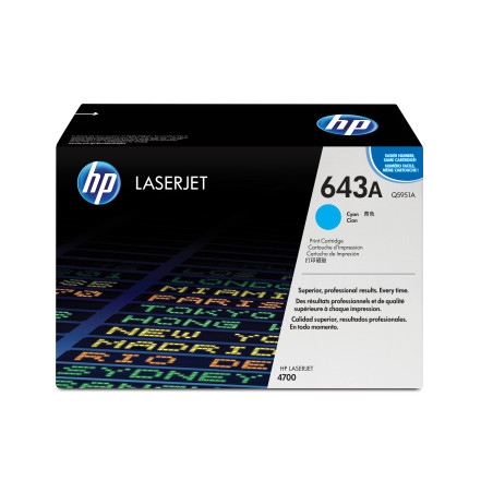 HP Q5951A Cartucho de tóner original LaserJet 643A cian, 10000 páginas, Cian, 1 pieza(s)