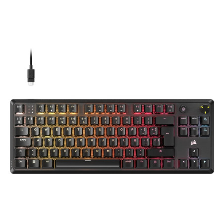 Corsair CH-911911E-ES K70 CORE TKL, Alámbrico, USB, Interruptor mecánico, QWERTY, LED RGB, Negro