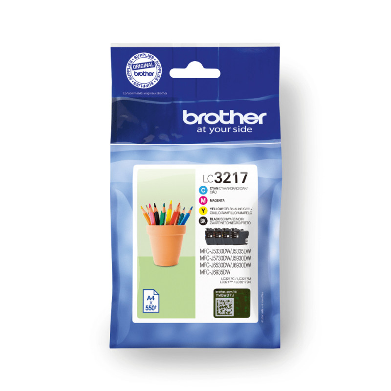 Brother LC3217VALDR LC3217VALDR, Negro, Cian, Magenta, Amarillo, 4 pieza(s), 550 páginas, 550 páginas, Multipack