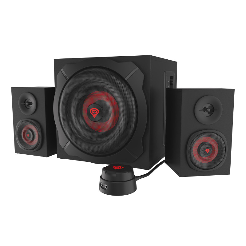 GENESIS NCS-1408 Helium 610BT, 2.1 canales, 60 W, PC/ordenador portátil, Negro, Rojo, Madera, Alámbrico