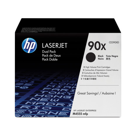 HP CE390XD Pack de ahorro de 2 cartuchos de tóner original LaserJet 90X de alta capacidad negro, 48000 páginas, Negro, 2