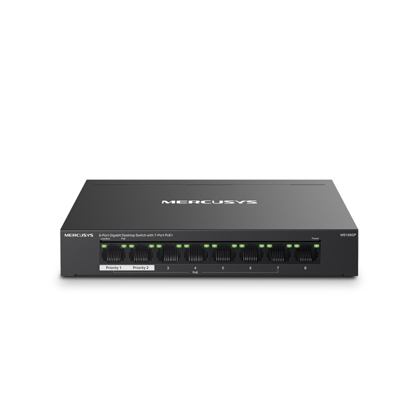 Mercusys MS108GP MS108GP, Gestionado, Gigabit Ethernet (10/100/1000), Bidireccional completo (Full duplex), Energía sobre