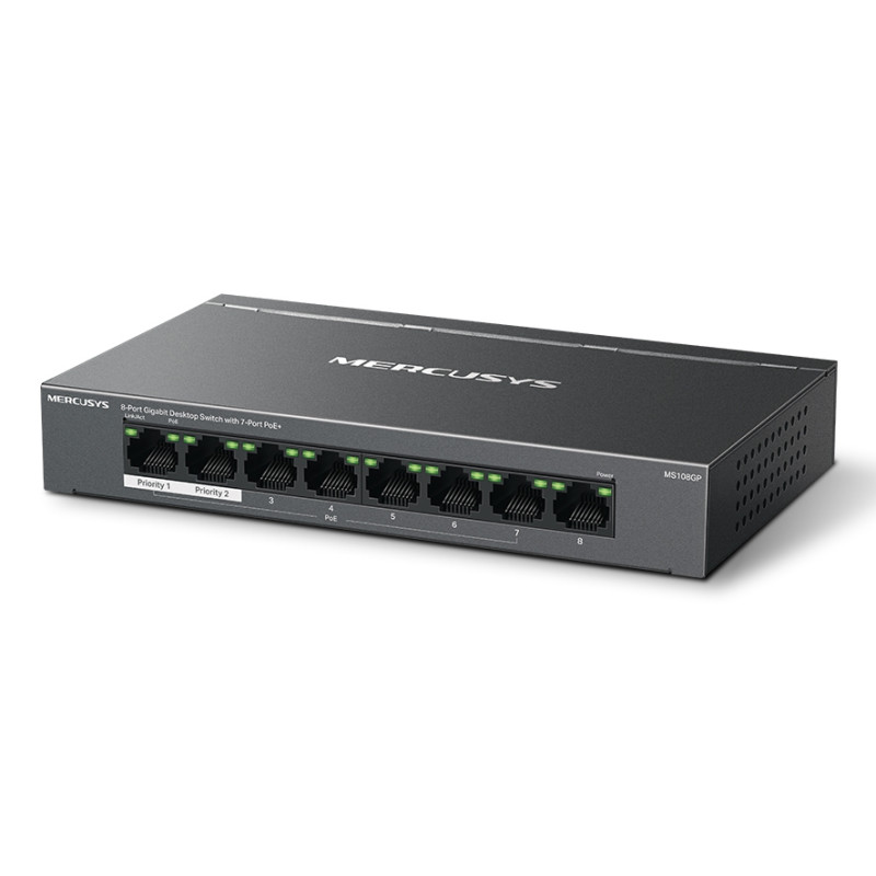 Mercusys MS108GP MS108GP, Gestionado, Gigabit Ethernet (10/100/1000), Bidireccional completo (Full duplex), Energía sobre