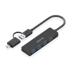 AISENS A109-0987 Hub USB 3.1 USB-C USB-A, USB-C/M+USB-A/M-4xTIPO A/H, Negro, 15cm, Alámbrico, USB 3.2 Gen 1 (3.1 Gen 1) Type-A