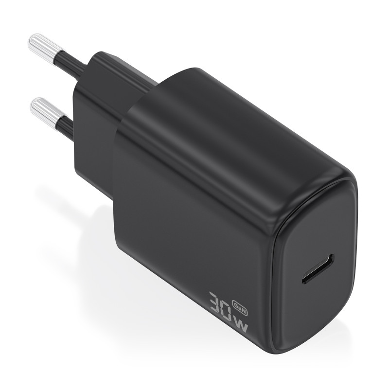 AISENS A110-0976 Cargador GaN 30W, 1xUSB-C PD3.0, Negro, Interior, Corriente alterna, 20 V, Negro