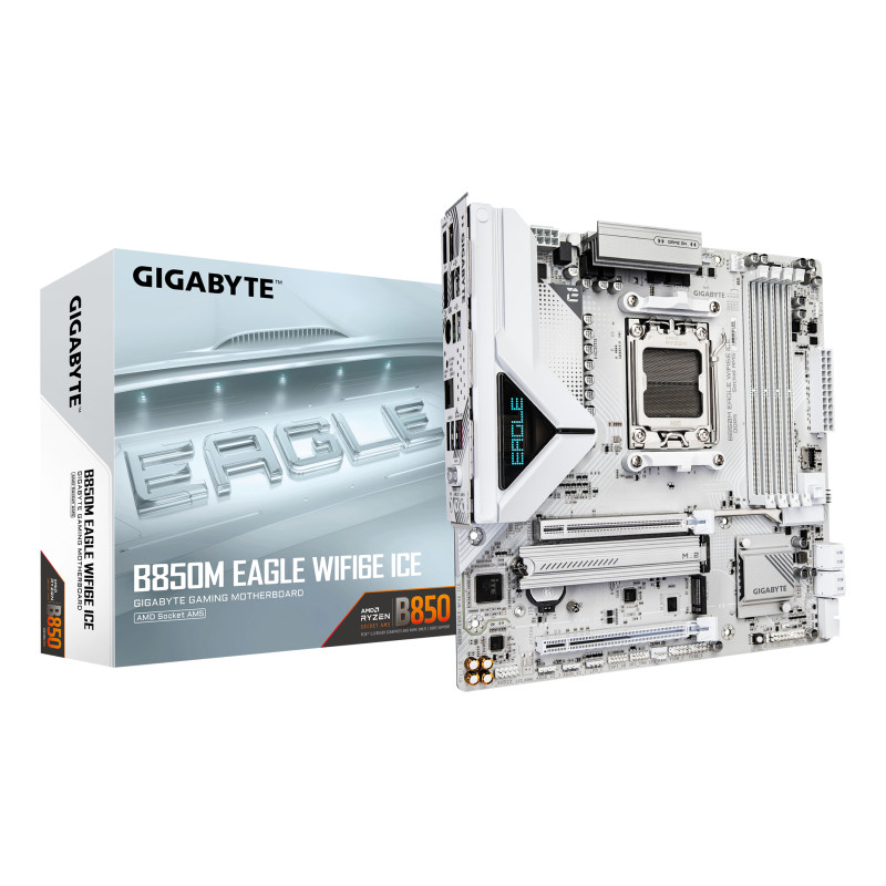 GIGABYTE B850M EAGLE WF6E ICE B850M EAGLE WIFI6E ICE Placa Base – Procesadores AMD Ryzen serie 9000, VRM digital de 8+2+2