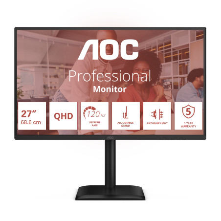 AOC Q27E4U E4 Q27E4U, 68,6 cm (27"), 2560 x 1440 Pixeles, Quad HD, LED, 4 ms, Negro