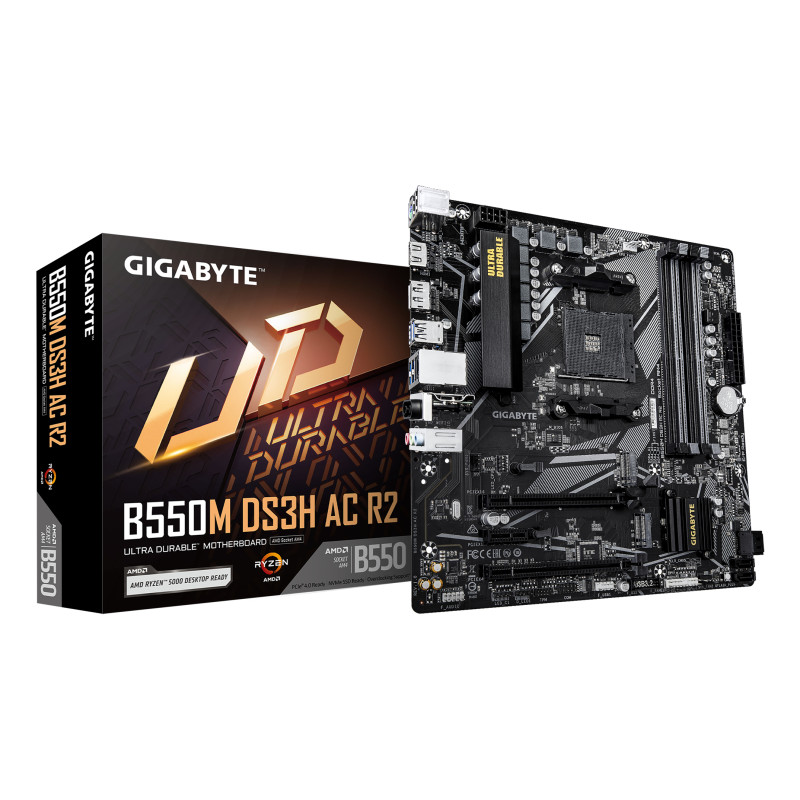 GIGABYTE B550M DS3H AC R2 B550M DS3H AC R2 Placa base - Procesadores AMD Ryzen 5000, VRM de 5+3 fases, hasta 4733 MHz DDR4