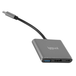 iggual IGG318461 Hub tipo C 3 en 1 HDMI USB3.0 PD100W, USB 3.2 Gen 1 (3.1 Gen 1) Type-C, 100 W, Negro, 4K Ultra HD, HDMI, USB
