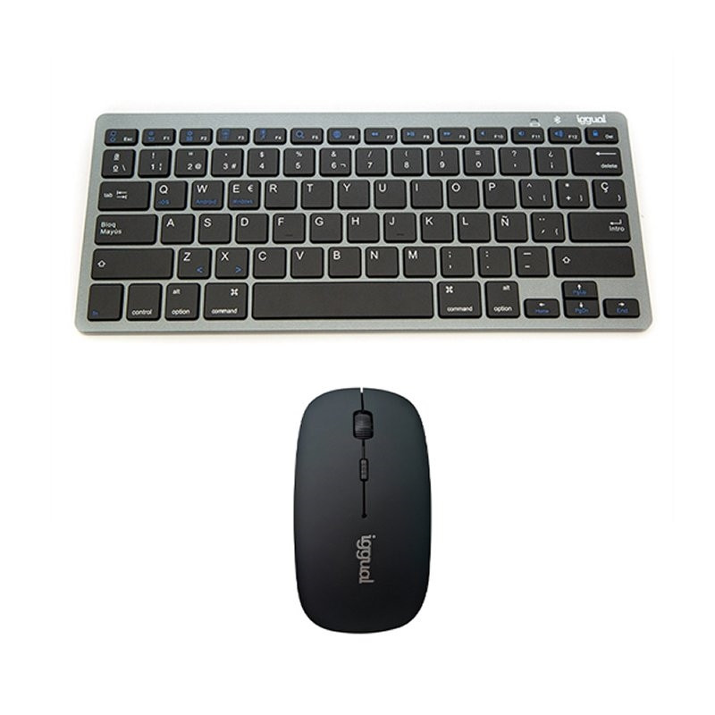 iggual IGG316917+IGG316771 Kit bundle teclado + ratón Bluetooth, Inalámbrico, Bluetooth, QWERTY, Gris, Ratón incluido