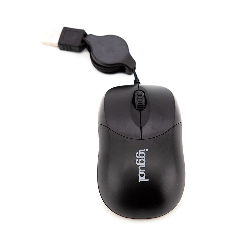 iggual IGG316832 Ratón retráctil COM-BASIC-800DPI negro, Ambidextro, USB tipo A, 800 DPI, Negro