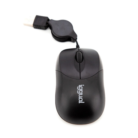 iggual IGG316832 Ratón retráctil COM-BASIC-800DPI negro, Ambidextro, USB tipo A, 800 DPI, Negro
