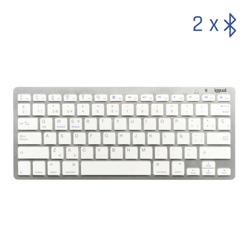 iggual IGG316788 Teclado Bluetooth Slim TKL-BT plata 2 canal, Mini, Inalámbrico, Bluetooth, QWERTY, Plata
