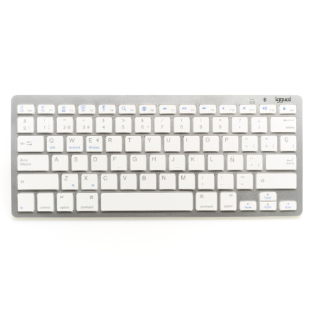 iggual IGG316788 Teclado Bluetooth Slim TKL-BT plata 2 canal, Mini, Inalámbrico, Bluetooth, QWERTY, Plata