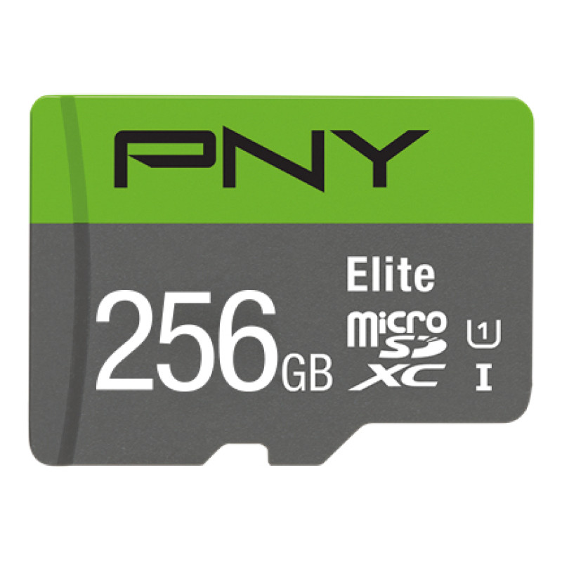 PNY P-SDU256V11100EL-GE Elite, 256 GB, MicroSDXC, Clase 10, UHS-I, Class 1 (U1), V10