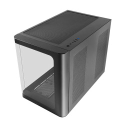 Mars Gaming MCFUSIONM MC-FUSIONM, Caja Gaming Micro-ATX, Ventana Lateral y Frontal Curvo de Cristal Templado Continuo,