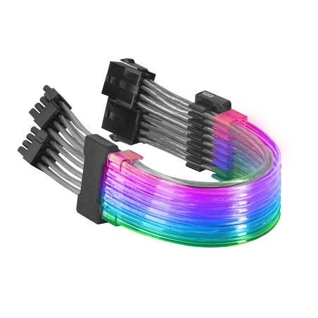 Mars Gaming MCA16 MCA-16, Cable Extensor ARGB 8+8pin PCIe para Tarjeta Gráfica, LEDs Ultrabrillantes, Compatibilidad Total,