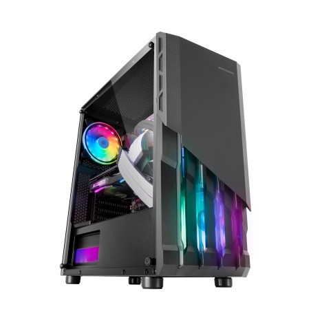 Mars Gaming MCX2 MC-X2, Caja PC Gaming ATX, Frontal Acero FRGB, 2 Ventiladores 12cm FRGB, Ventana Lateral Completa, Negro,