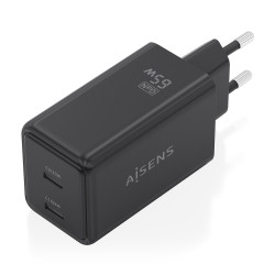AISENS ASCH-65W2P079-BK Cargador GaN 65W, 2xUSB-C PD3.0 QC4.0, Negro, Interior, Corriente alterna, 20 V, Negro 2