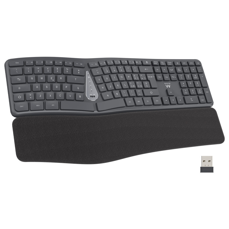 Ewent EW3290 EW3290, Completo (100%), Inalámbrico, RF inalámbrica + USB, Interruptor de membrana, QWERTY, Negro, Gris