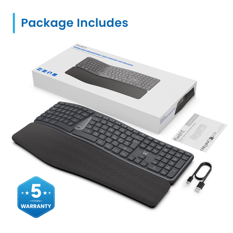 Ewent EW3290 EW3290, Completo (100%), Inalámbrico, RF inalámbrica + USB, Interruptor de membrana, QWERTY, Negro, Gris